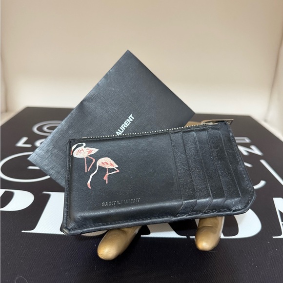 YSL black card holder with flamingo.  GUC. Vintage. - Picture 2 of 8